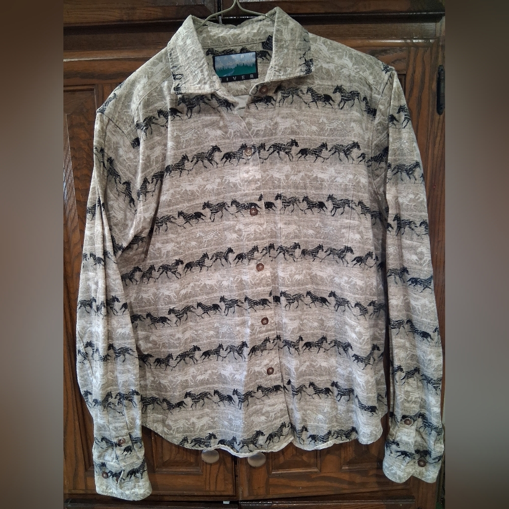 Vintage Sandy River Equestrian Womens Horse Print Button-Up Western Shirt Size M